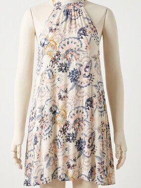 Roxy Floral Halter Swing Mini Dress Boho Beach Cover Up Medium